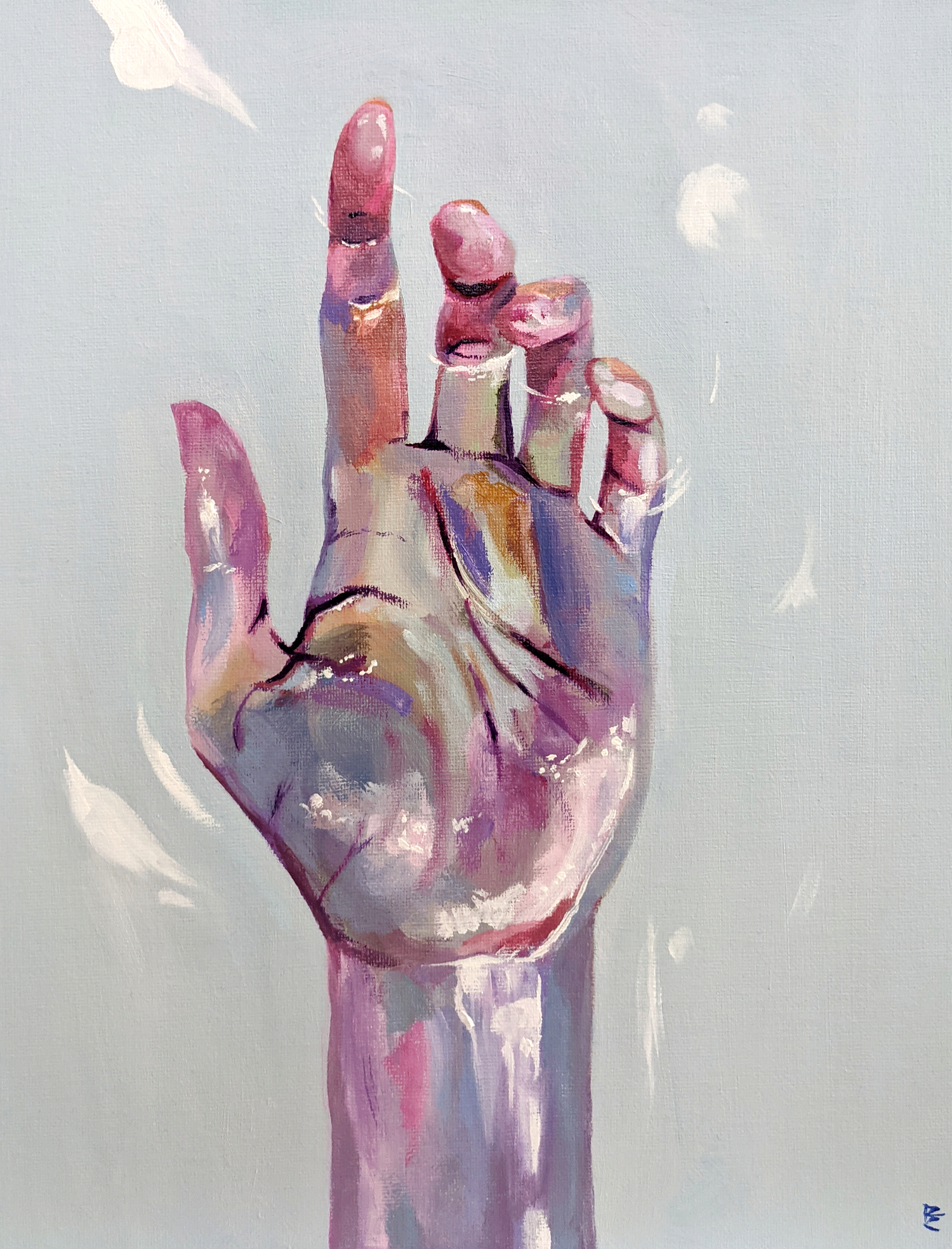 Submerged. Oil on canvas board, 27 x 35cm. Skin motles in the cooling water.